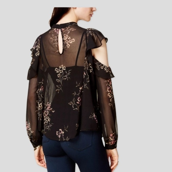 ASTR The Label Chantelle Sheer Cold-Shoulder Floral Blouse Top Size S - Picture 3 of 5